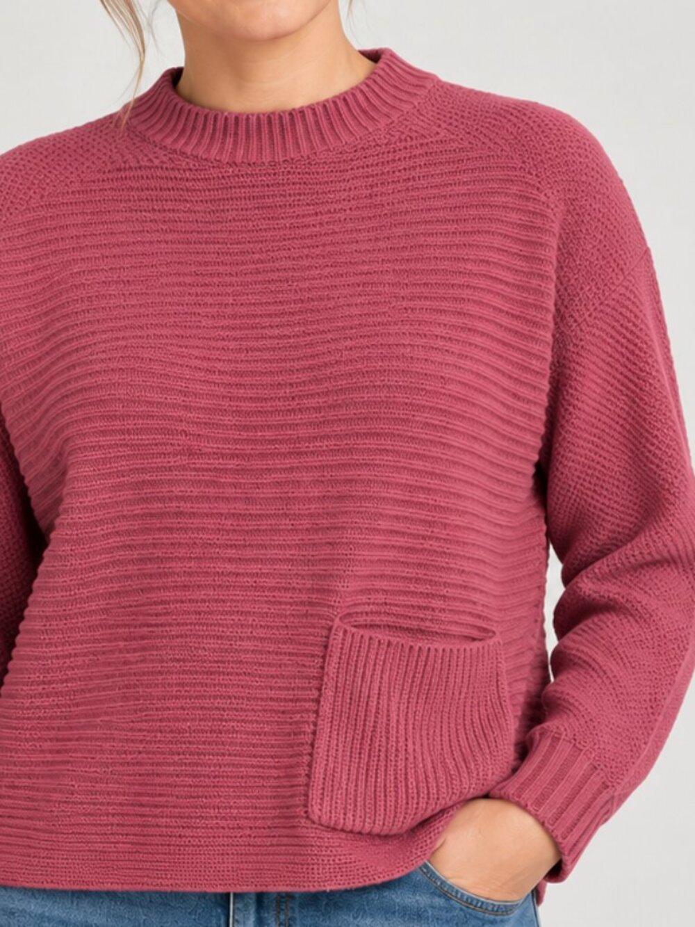 Coldwater Creek Ottoman Patch Pocket Sweater Pink Funnel Neck